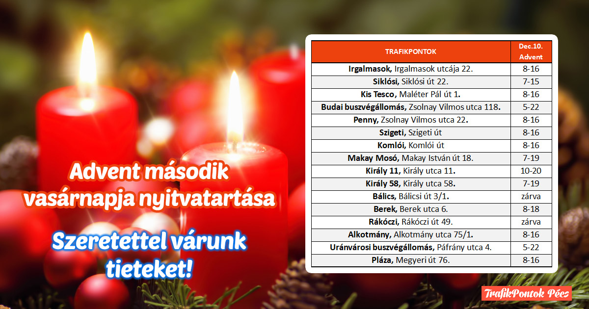 Adventi nyitvatartás